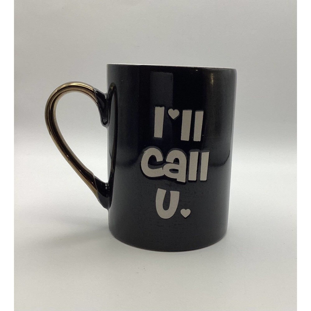 I’ll Call U ❤ - Black White Ceramic Mug with Gold Handle